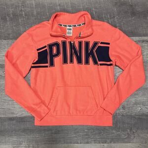 PINK Victorias Secret Quarter Zip Pullover Sweatshirt Women XS Neon Pink Orange